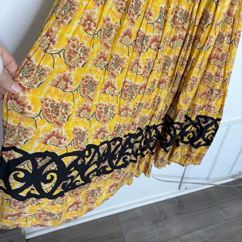 Free People Mustard Yellow Floral Maxi Dress with Black Trim - Picture 5 of 8